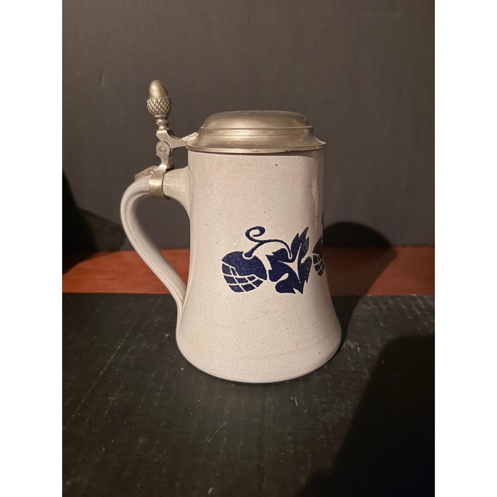 Rastal German Beer Stein 0.5L Salt Glazed Stoneware Pewter Lid Cobalt Blue Grape